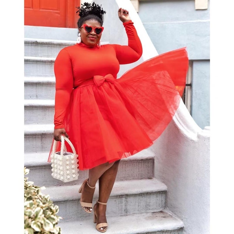 WDPL Wedding Planning Women's A Line Short Knee Length Tutu Tulle Prom Party Skirt XX-Large Red - Image 5